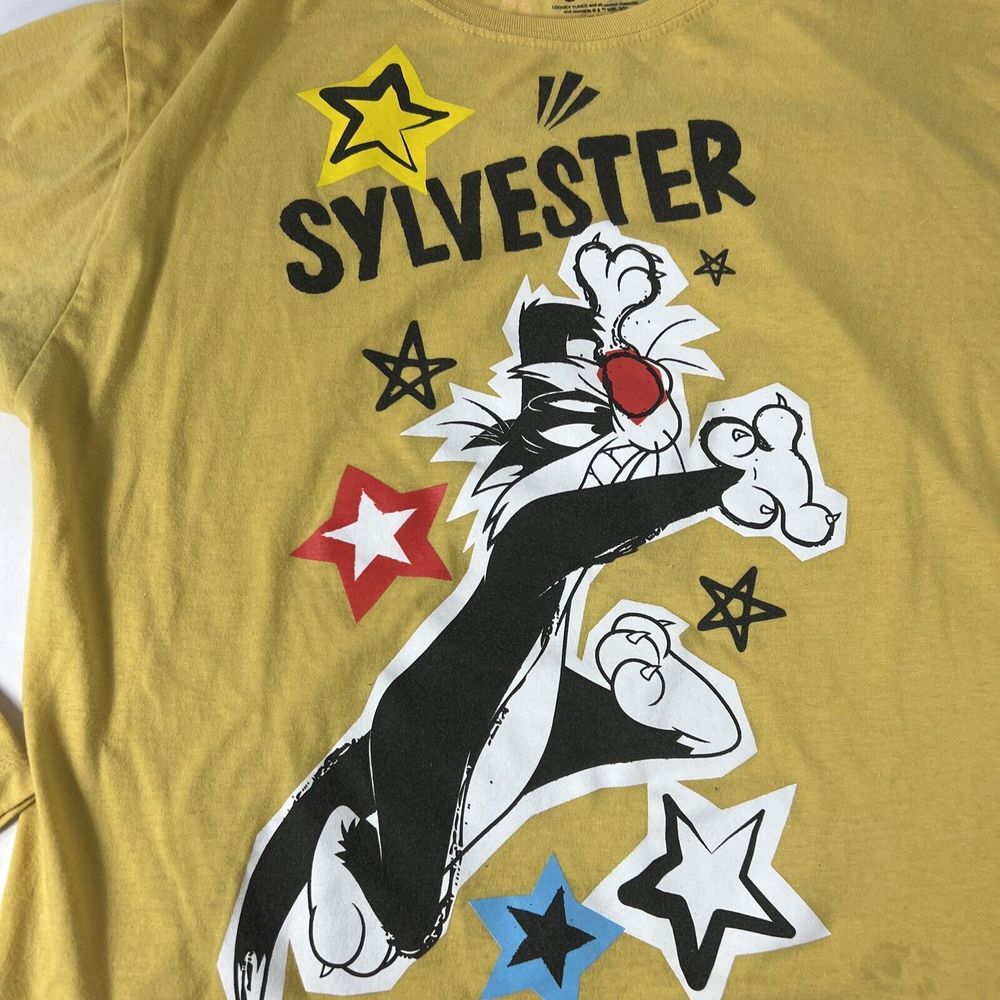 Looney Tunes Sylvester Tweety Mustard Yellow Long Sleeve Shirt Size XL
